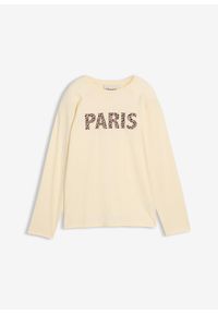 bonprix - Koszulka z długim rękawem z czystej bawełny organicznej. Kolor: beżowy. Materiał: bawełna. Długość rękawa: długi rękaw. Długość: długie. Wzór: nadruk #1
