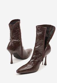 Renee - Brązowe Tłoczone Botki do Kostki Vices na Szpilce w Eleganckim Stylu Tadvire. Okazja: na imprezę, na randkę. Kolor: brązowy. Materiał: satyna. Obcas: na szpilce. Styl: elegancki #5