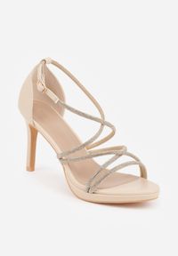 Born2be - Beżowe Sandały na Szpilce VICES Ozdobione Cyrkoniami Orinia. Zapięcie: pasek. Kolor: beżowy. Wzór: aplikacja. Obcas: na szpilce. Styl: elegancki #5