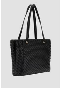 Guess - GUESS Czarna damska shopperka Everlee. Kolor: czarny. Dodatki: z breloczkiem. Materiał: skórzane