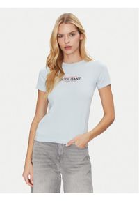 Guess Jeans T-Shirt W4YI03 J1314 Błękitny Slim Fit. Kolor: niebieski. Materiał: bawełna