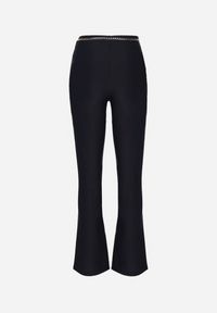 Born2be - Granatowe Eleganckie Spodnie Dzwony z Wysokim Stanem i Ozdobną Sprzączką Tevriana. Okazja: na spotkanie biznesowe. Stan: podwyższony. Kolor: niebieski. Materiał: bawełna, materiał. Styl: elegancki #5