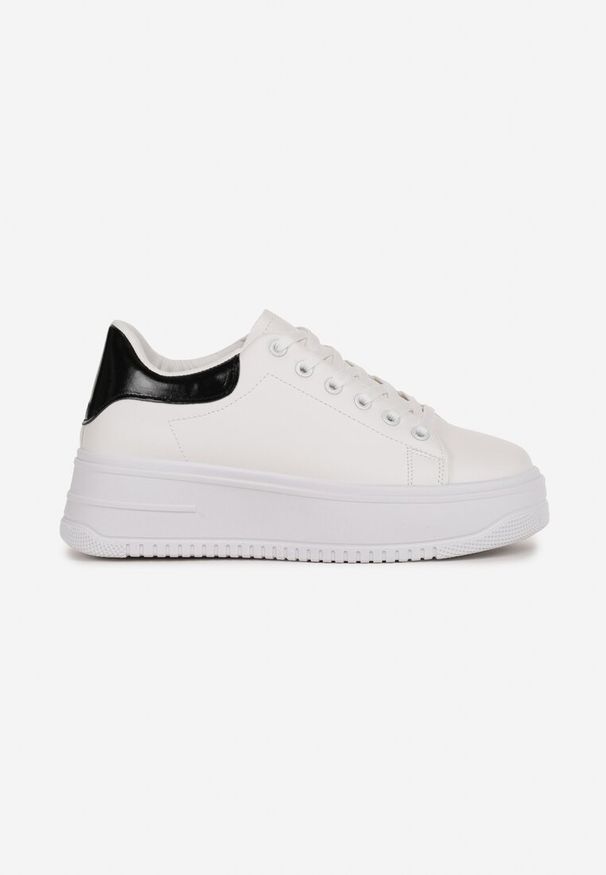 Renee - Biało-Czarne Sneakersy na Platformie przed Kostkę Ocania. Wysokość cholewki: przed kostkę. Kolor: biały. Obcas: na platformie