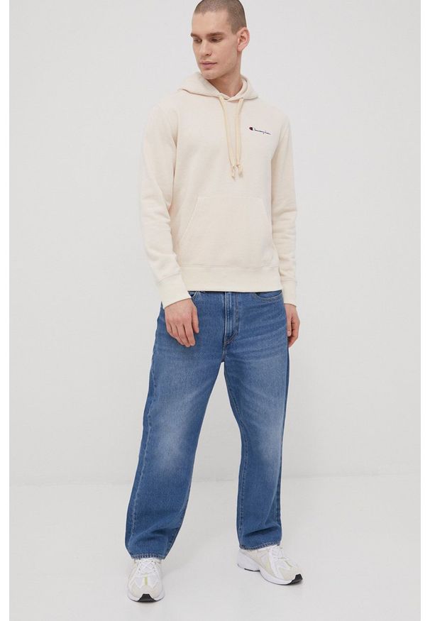 Champion bluza męska kolor beżowy z kapturem melanżowa. Okazja: na co dzień. Typ kołnierza: kaptur. Kolor: beżowy. Materiał: dzianina. Wzór: melanż. Styl: casual
