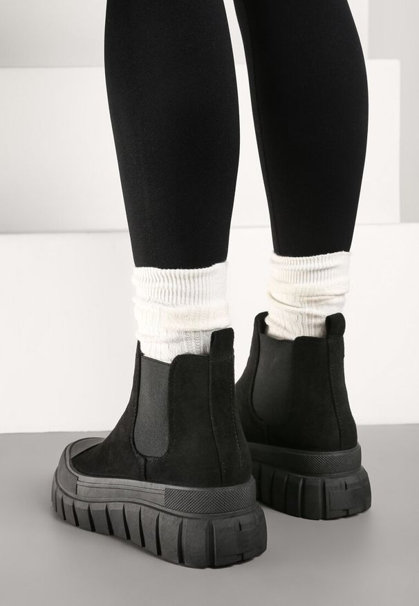 Born2be - Czarne Botki Sztyblety na Platformie Velare. Okazja: na co dzień. Kolor: czarny. Materiał: jeans. Szerokość cholewki: normalna. Obcas: na platformie. Styl: wizytowy, casual