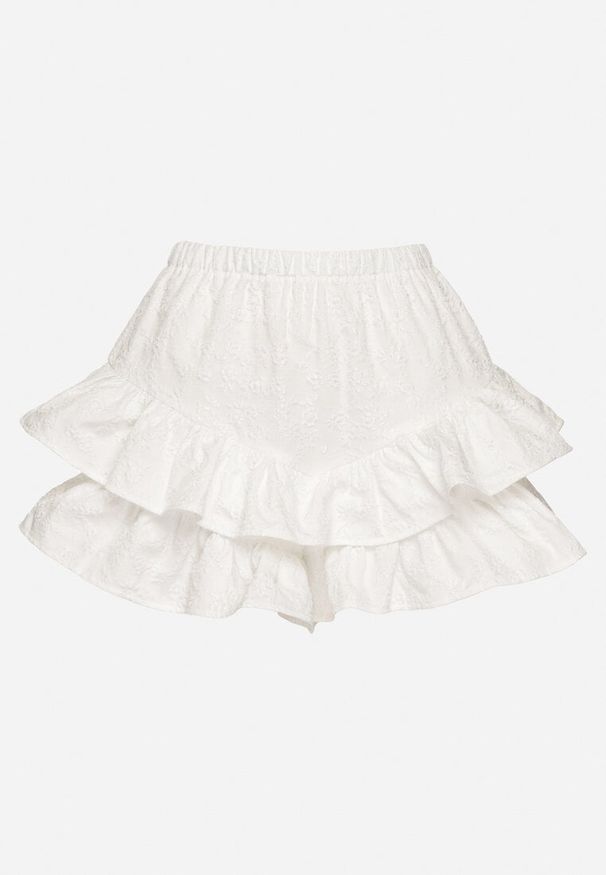 Born2be - Białe Spódnico-Szorty z Falbankami Sopelira. Okazja: na co dzień. Stan: podwyższony. Kolor: biały. Styl: casual, elegancki