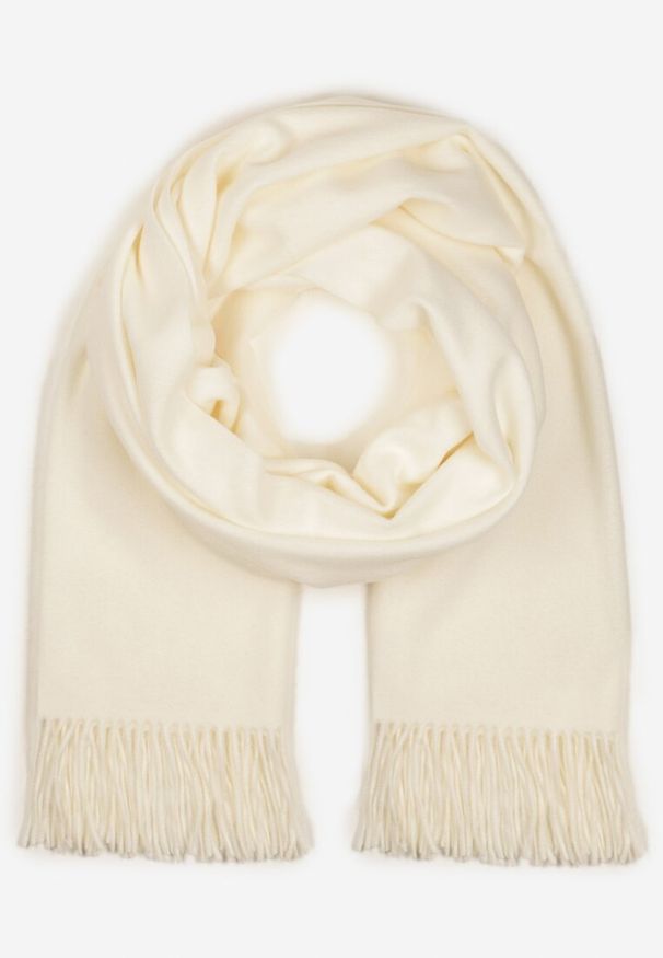 Born2be - Biały Szalik z Bawełną i Wiskozą Ozdobiony Frędzlami Siadortia. Okazja: na co dzień, na spotkanie biznesowe. Kolor: biały. Materiał: bawełna, wiskoza. Wzór: aplikacja. Styl: klasyczny, casual, elegancki, biznesowy