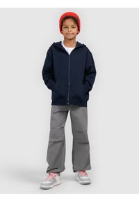 4f - 4F Bluza dresowa rozpinana z kapturem chłopięca - granatowa 152 (11-12 lat). Okazja: na co dzień. Typ kołnierza: kaptur. Kolor: niebieski. Materiał: dresówka. Wzór: ze splotem, gładki. Sezon: lato. Styl: casual, sportowy #2