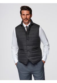 Ombre Clothing - Męska pikowana elegancka kamizelka ocieplacz - grafitowy melanż V1 - Rozmiar: S/M. Okazja: na co dzień. Kolor: szary. Materiał: satyna, materiał, tkanina, poliester. Długość rękawa: bez rękawów. Wzór: melanż. Styl: elegancki #1