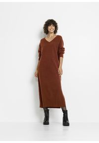 bonprix - Sukienka dzianinowa oversize. Kolor: brązowy. Materiał: dzianina. Typ sukienki: oversize. Długość: maxi