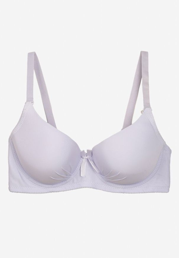 Renee - Biały Casualowy Gładki Biustonosz z Ozdobną Kokardką i Regulowanymi Ramiączkami Kenssin. Kolor: biały. Materiał: dzianina. Wzór: gładki