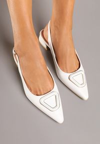 Renee - Białe Sandały Vices Typu Slingback na Niskim Obcasie ze Skórzaną Wkładką Geometryczną Ozdobą Lilienia. Zapięcie: sprzączka. Kolor: biały. Materiał: skóra. Wzór: geometria, aplikacja. Obcas: na obcasie. Styl: elegancki. Wysokość obcasa: niski #3