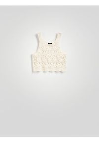 Reserved - Krótki ażurowy top - beżowy. Kolor: beżowy. Materiał: bawełna, dzianina. Długość: krótkie. Wzór: ażurowy #1