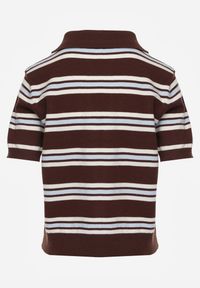 Renee - Brązowy T-shirt Polo z Wiskozą w Paski z Guzikami Vevevia. Okazja: na co dzień. Typ kołnierza: polo. Kolor: brązowy. Materiał: wiskoza. Wzór: paski. Styl: casual, sportowy #8