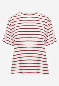 Born2be - Czerwono-Biały Bawełniany T-shirt w Poziome Paski Rive. Okazja: do pracy, na co dzień. Kolor: biały. Materiał: bawełna. Długość: krótkie. Wzór: paski. Styl: klasyczny, casual #2