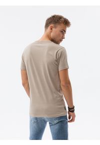 Ombre Clothing - T-shirt męski z nadrukiem S1434 V-20D - beżowy - XXL. Kolor: beżowy. Materiał: bawełna. Wzór: nadruk. Styl: klasyczny