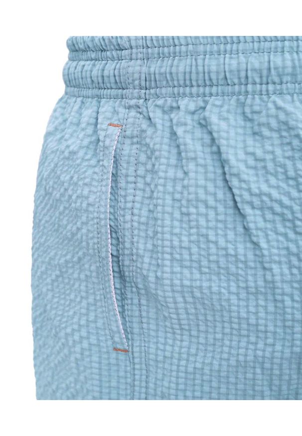 Pako Jeans - Luźne Spodenki Kąpielowe (Plażowe) - PAKO JEANS - Szary Błękit. Kolor: niebieski. Materiał: poliester. Wzór: napisy