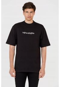 Balenciaga - BALENCIAGA Czarny t-shirt z białym logo. Kolor: czarny. Materiał: len #1