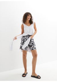 bonprix - Szerokie szorty z wiskozy, high waist, z elastyczną gumką w talii. Stan: podwyższony. Kolor: czarny. Materiał: wiskoza. Wzór: kwiaty, nadruk