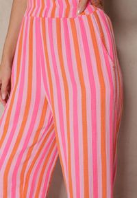 Renee - Pomarańczowe Bawełniane Muślinowe Spodnie Szerokie High Waist w Paski Mavirise. Okazja: na co dzień, na spacer. Stan: podwyższony. Kolor: pomarańczowy. Materiał: bawełna. Wzór: paski. Styl: casual, boho #5