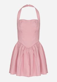 Born2be - Różowa Rozkloszowana Sukienka Vices z Paskiem na Szyję Nelimira. Okazja: na co dzień. Kolor: różowy. Wzór: aplikacja. Styl: elegancki, casual #3