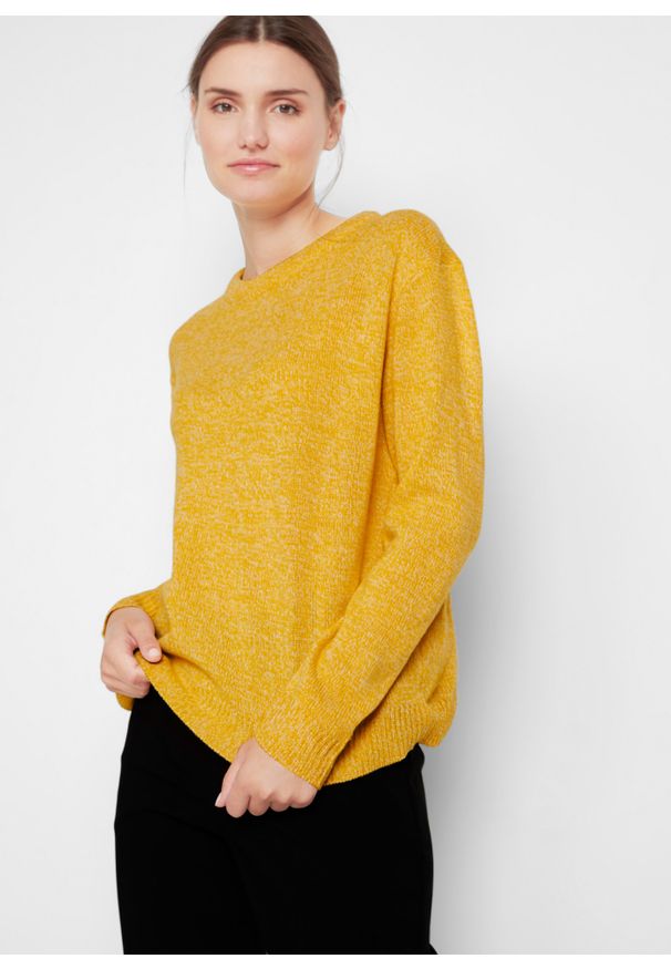 bonprix - Sweter melanżowy z okrągłym dekoltem. Kolor: żółty. Materiał: dzianina. Wzór: melanż