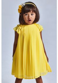 Mayoral - Sukienka dziecięca. Kolor: żółty. Materiał: tkanina, bawełna, poliester, materiał. Długość rękawa: krótki rękaw. Wzór: gładki. Typ sukienki: rozkloszowane, plisowane. Długość: mini #3