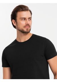 Ombre Clothing - Zestaw męskich bawełnianych t-shirtów BASIC z okrągłym dekoltem – czarny/granatowy/khaki V3 OM-TSBS-0232 - XXL. Okazja: na co dzień. Kolor: niebieski. Materiał: bawełna. Styl: casual, klasyczny #6