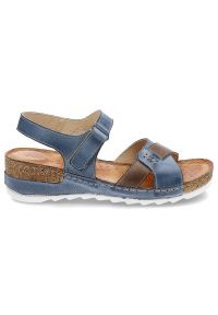 Niebieskie Sandały Wasak Wygodne Skórzane Buty. Zapięcie: rzepy. Kolor: niebieski. Materiał: skóra. Sezon: lato. Styl: elegancki