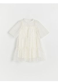 Reserved - Sukienka z siateczką - złamana biel. Materiał: tkanina