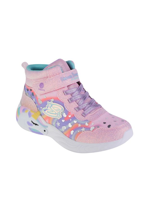 skechers - Buty do chodzenia dla dzieci Skechers Lighted Unicorn Dreams Magical. Wysokość cholewki: za kostkę. Zapięcie: rzepy. Kolor: różowy, wielokolorowy. Materiał: materiał, syntetyk. Szerokość cholewki: normalna. Sport: turystyka piesza