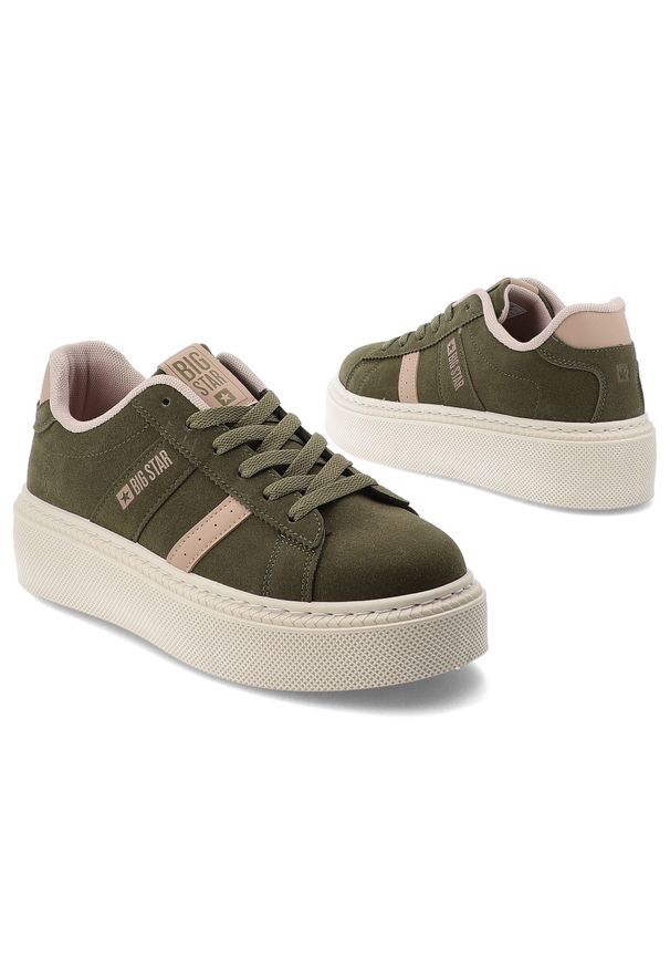 Big-Star - Zielone Sneakersy Big Star Stylowe Obuwie Damskie. Okazja: na co dzień. Zapięcie: sznurówki. Kolor: zielony. Materiał: jeans, materiał. Obcas: na platformie. Styl: elegancki
