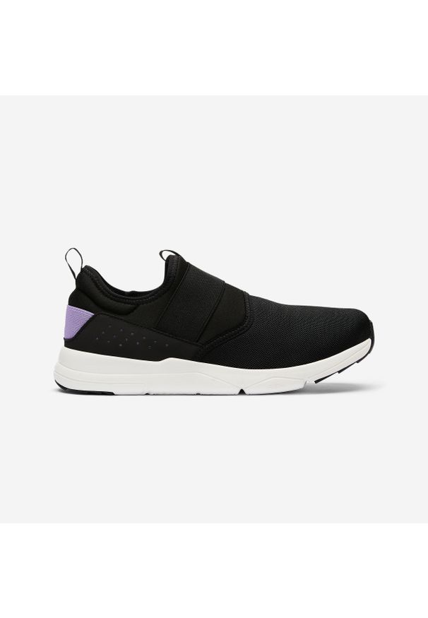 Decathlon - Buty do chodzenia damskie Newfeel PW 160 Slip On. Zapięcie: bez zapięcia. Kolor: biały, wielokolorowy, czarny, fioletowy. Materiał: materiał, kauczuk, tkanina. Sport: turystyka piesza