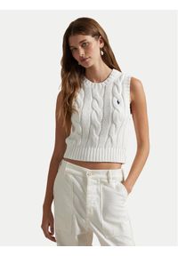 Polo Ralph Lauren Sweter 211959295001 Biały Slim Fit. Typ kołnierza: polo. Kolor: biały. Materiał: bawełna #1