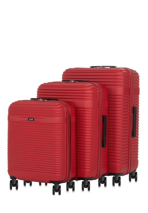 Ochnik - Komplet walizek na kółkach 19'/24'/28'. Kolor: czerwony. Materiał: materiał, poliester, guma, kauczuk