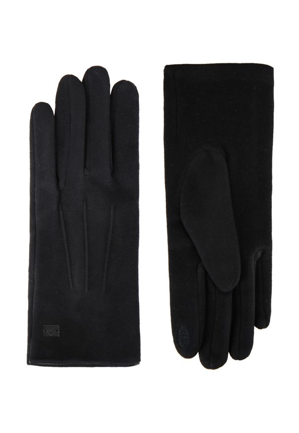 Volcano - Rękawiczki z funkcją touch screen H-AMBER. Kolor: czarny. Materiał: welur, dzianina. Wzór: aplikacja. Sezon: zima, jesień. Styl: klasyczny, elegancki