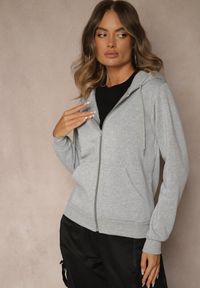 Renee - Szara Bluza Rozpinana z Bawełną i Kapturem Ozdobiona Sznurkami Ivila. Okazja: na co dzień. Kolor: szary. Materiał: bawełna. Wzór: aplikacja. Styl: sportowy, casual