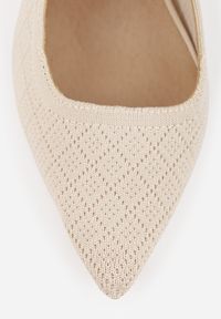 Renee - Beżowe Szpilki Slingback VICES z Elastycznej Dzianiny z Wkładką Soft-Pillow i Ozdobną Kokardą Risnara. Okazja: na co dzień. Zapięcie: pasek. Kolor: beżowy. Materiał: dzianina. Obcas: na szpilce. Styl: casual #2