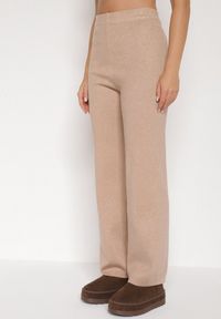 Born2be - Beżowy Komplet z Wiskozą Ozdobiony Metaliczną Nicią Sweter z Półgolfem i Szerokie Spodnie Aresina. Kolor: brązowy. Materiał: wiskoza. Wzór: aplikacja #7