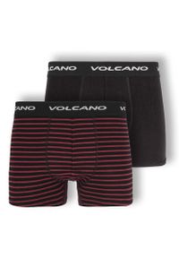 Volcano - Bawełniane bokserki męskie, dwupak, U-BOXER. Kolor: czarny, czerwony, wielokolorowy. Materiał: bawełna. Długość: długie. Wzór: paski, gładki