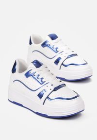 Born2be - Biało-Niebieskie Sneakersy z Metalicznymi Wstawkami Saifin. Kolor: biały #5