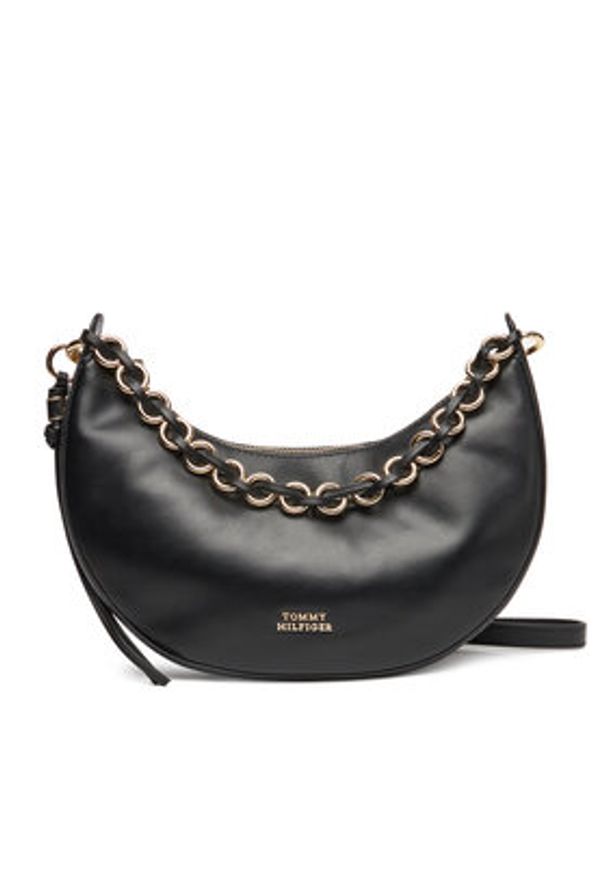 TOMMY HILFIGER - Tommy Hilfiger Torebka Moon Leather Crossover AW0AW17467 Czarny. Kolor: czarny. Materiał: skórzane