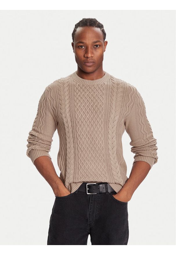 Tommy Jeans Sweter DM0DM22101 Brązowy Regular Fit. Kolor: brązowy. Materiał: bawełna