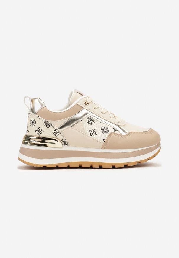 Born2be - Beżowe Sneakersy na Piankowej Podeszwie z Geometrycznym Wzorem Vorisa. Okazja: na co dzień. Kolor: beżowy. Materiał: jeans. Wzór: geometria