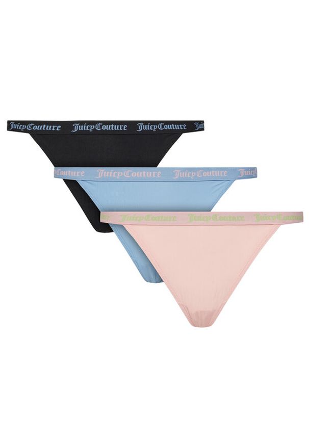 Juicy Couture Komplet 3 par stringów JCTTH125982 Kolorowy. Materiał: syntetyk. Wzór: kolorowy