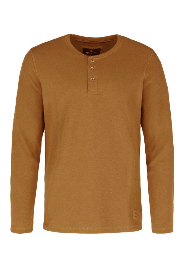 Volcano - Beżowy longsleeve L-AZUX. Kolor: beżowy. Materiał: dzianina, materiał, bawełna, jeans, włókno. Długość rękawa: długi rękaw. Długość: długie. Sezon: zima, jesień. Styl: klasyczny