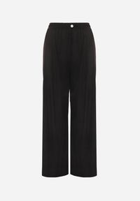 Renee - Czarne Teksturowane Spodnie High Waist Wide Leg z Ozdobnym Guzikiem Aviane. Okazja: na co dzień. Stan: podwyższony. Kolor: czarny. Materiał: tkanina. Długość: krótkie. Styl: casual #7