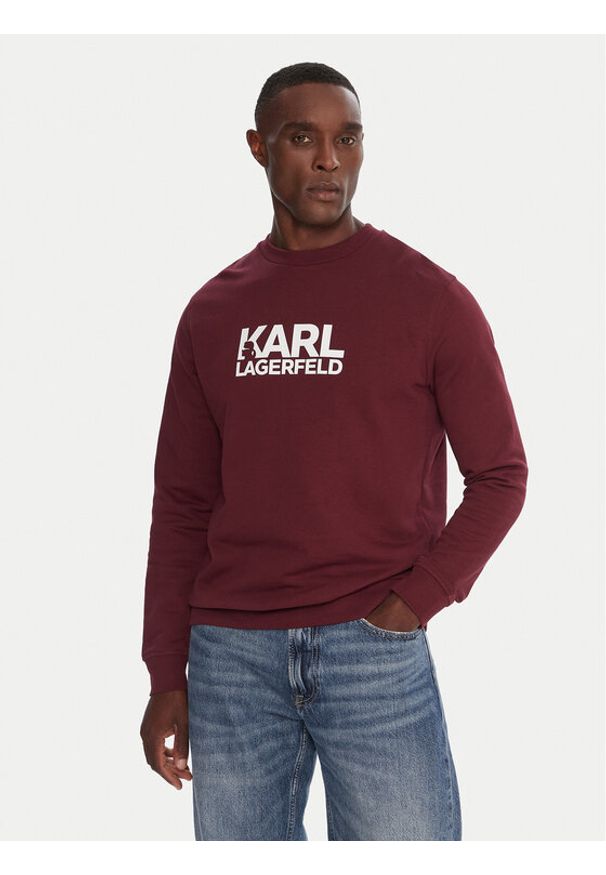 Karl Lagerfeld - KARL LAGERFELD Bluza 705091 554917 Bordowy Regular Fit. Typ kołnierza: dekolt w karo. Kolor: czerwony. Materiał: bawełna