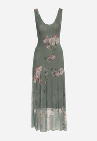 Born2be - Ciemnozielona Siateczkowa Sukienka z Kwiatowym Motywem Milanessa. Okazja: na co dzień. Kolor: zielony. Materiał: jeans. Wzór: kwiaty. Typ sukienki: proste. Styl: casual, elegancki #7