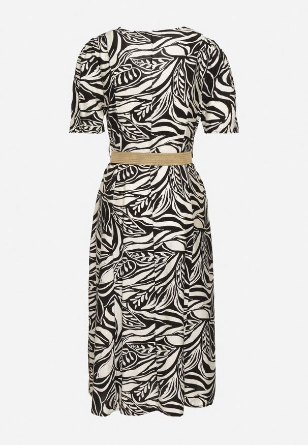 Born2be - Czarno-Biała Sukienka o Koszulowym Kroju z Plecionym Paskiem w Talii Zaratia. Okazja: na co dzień. Kolor: czarny. Materiał: wiskoza, tkanina. Sezon: lato. Typ sukienki: koszulowe. Styl: elegancki, casual